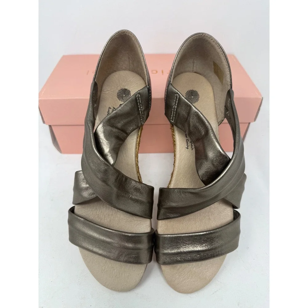 Eric Michael Nunca Nettie Pewter Leather Espadrille Sandals Made in Spain 36